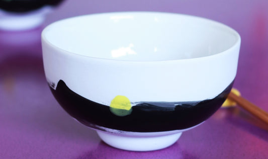 Ceramic ramen bowl. White with hand-painted black brushstroke.